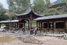 走廊式?jīng)鐾び心男邮?，連廊連接涼亭效果圖片