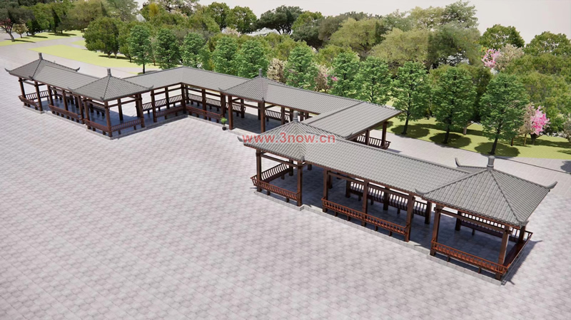 防腐木涼亭長(zhǎng)廊